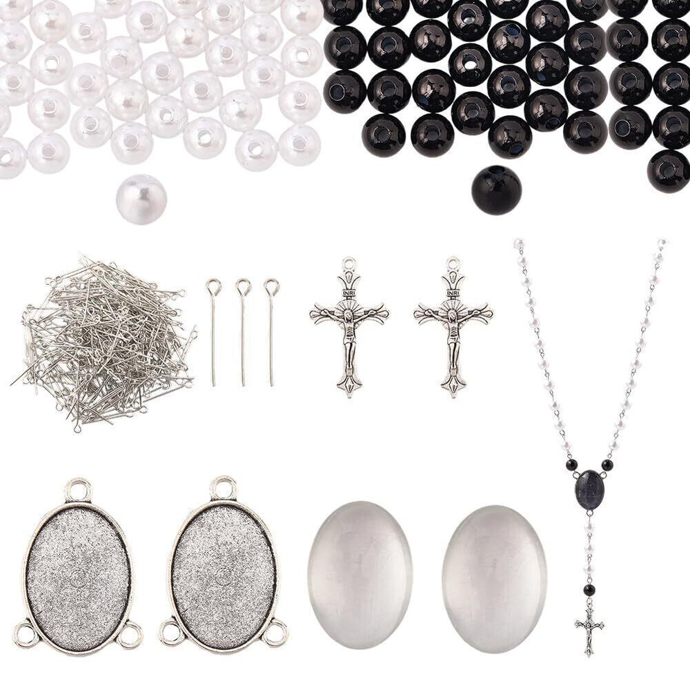 7927 790Pcs DIY 6 Sets Rosary Making Kit Crucifix Charms Cross Charm Bezel